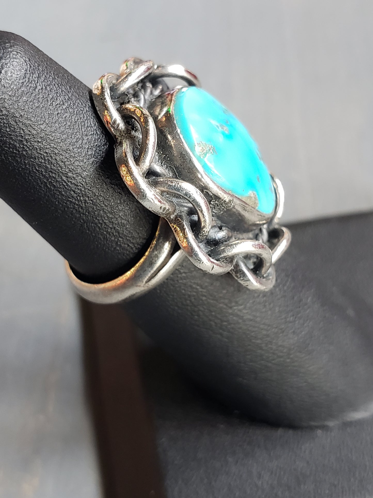 Sterling Turquoise ring with Chain design size 5.5