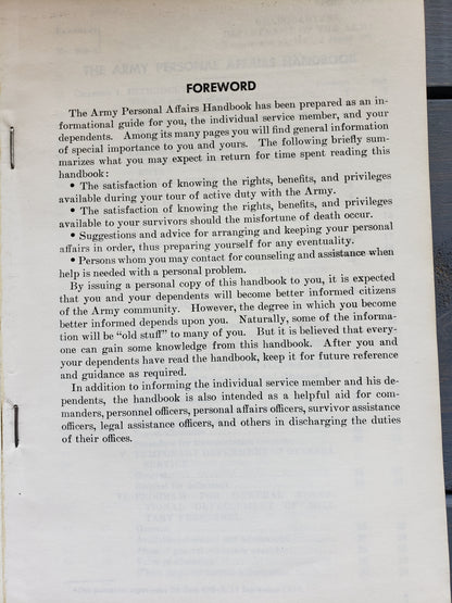 The ARMY Personal Affairs Handbook (1961)