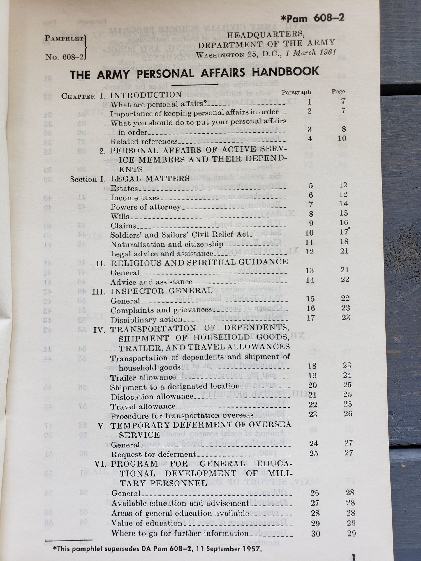 The ARMY Personal Affairs Handbook (1961)