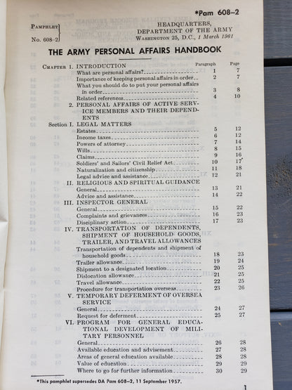 The ARMY Personal Affairs Handbook (1961)