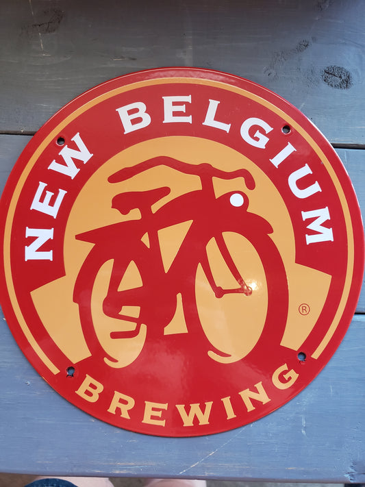 New Belgium Brewing round porcelain sign
