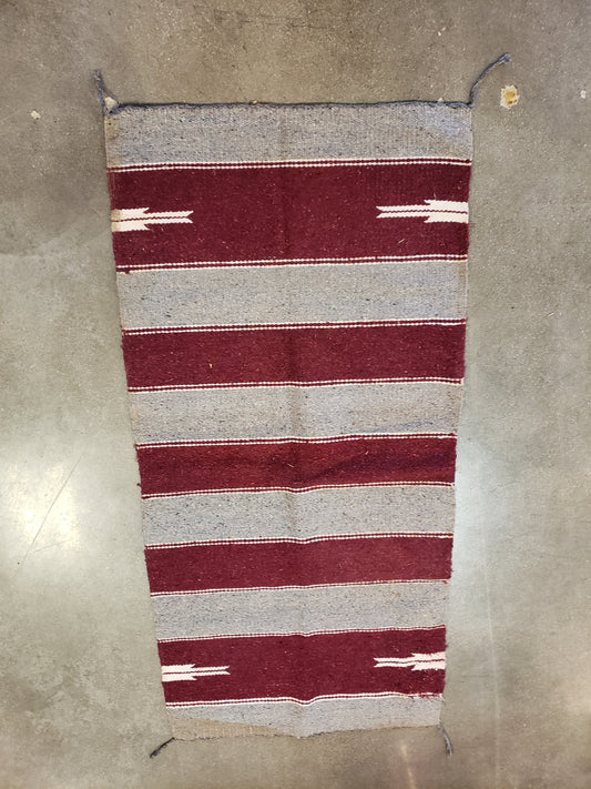 Vintage Saddle Blanket in Grey Maroon and White