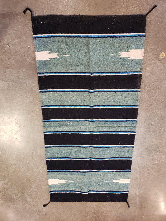 Mauricio's Vintage Woven Saddle Blanket Green, Black, Cream and Blue