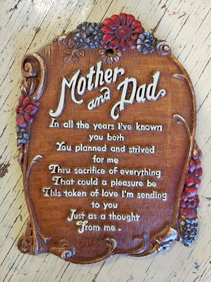 Mother and Dad plaque