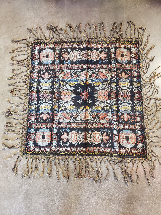 Vintage fringed boho brocade shawl/tablecloth/tapestry