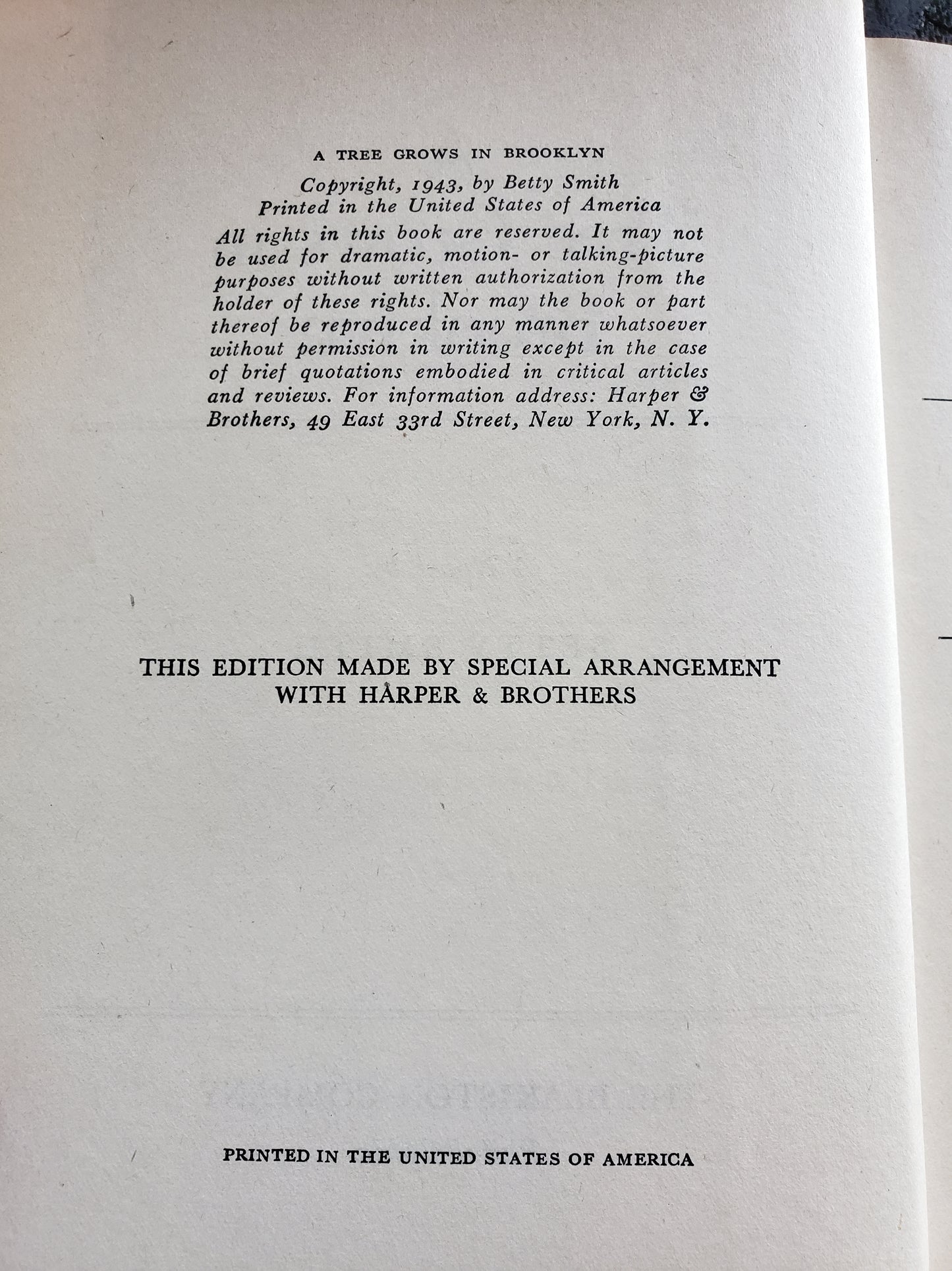 A Tree Grows in Brooklyn (1943) by Betty Smith special edition.