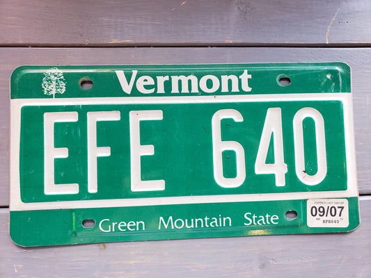 2007 Vermont expired License Plate EFE640