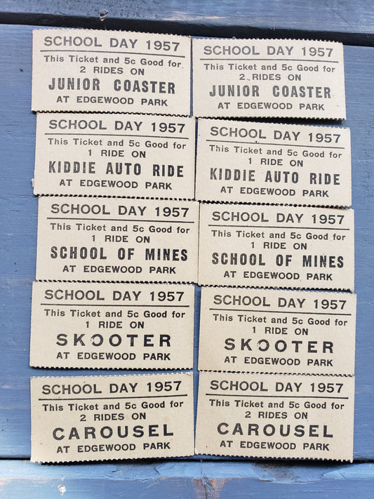 School Day 1957 ride tickets from Edgewood Park