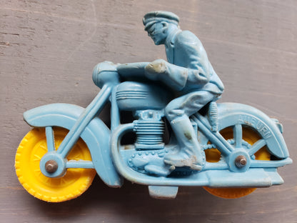 Auburn toy Blue motorcycle with yellow wheels