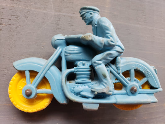 Auburn toy Blue motorcycle with yellow wheels