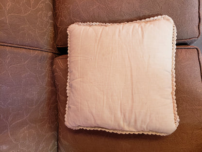 Vintage Muslin Pillow with Crochet Overlay 15" square