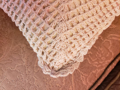 Vintage Muslin Pillow with Crochet Overlay 15" square