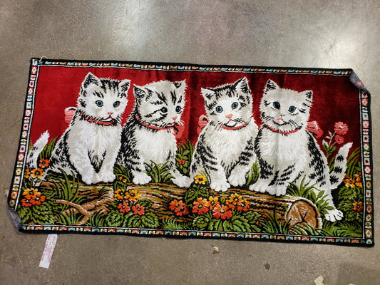 White Kittens vintage tapestry 19.25 x 39"