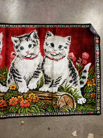 White Kittens vintage tapestry 19.25 x 39"