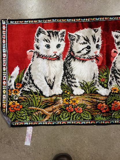 White Kittens vintage tapestry 19.25 x 39"