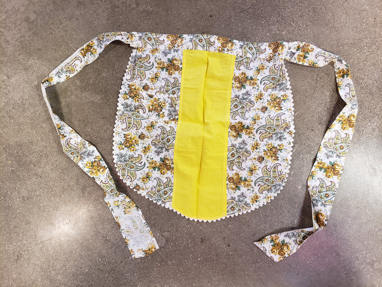 White teal yellow paisley vintage apron