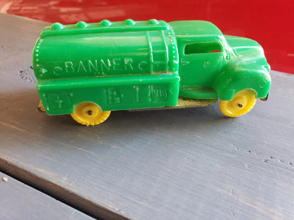 Green BANNER tanker truck 1950s toy