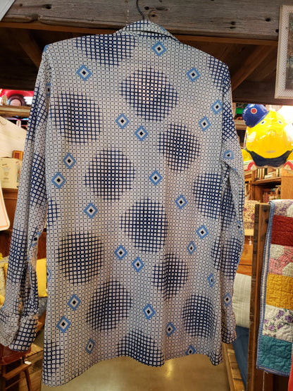SIZE Large 70's style men's shirt white blue