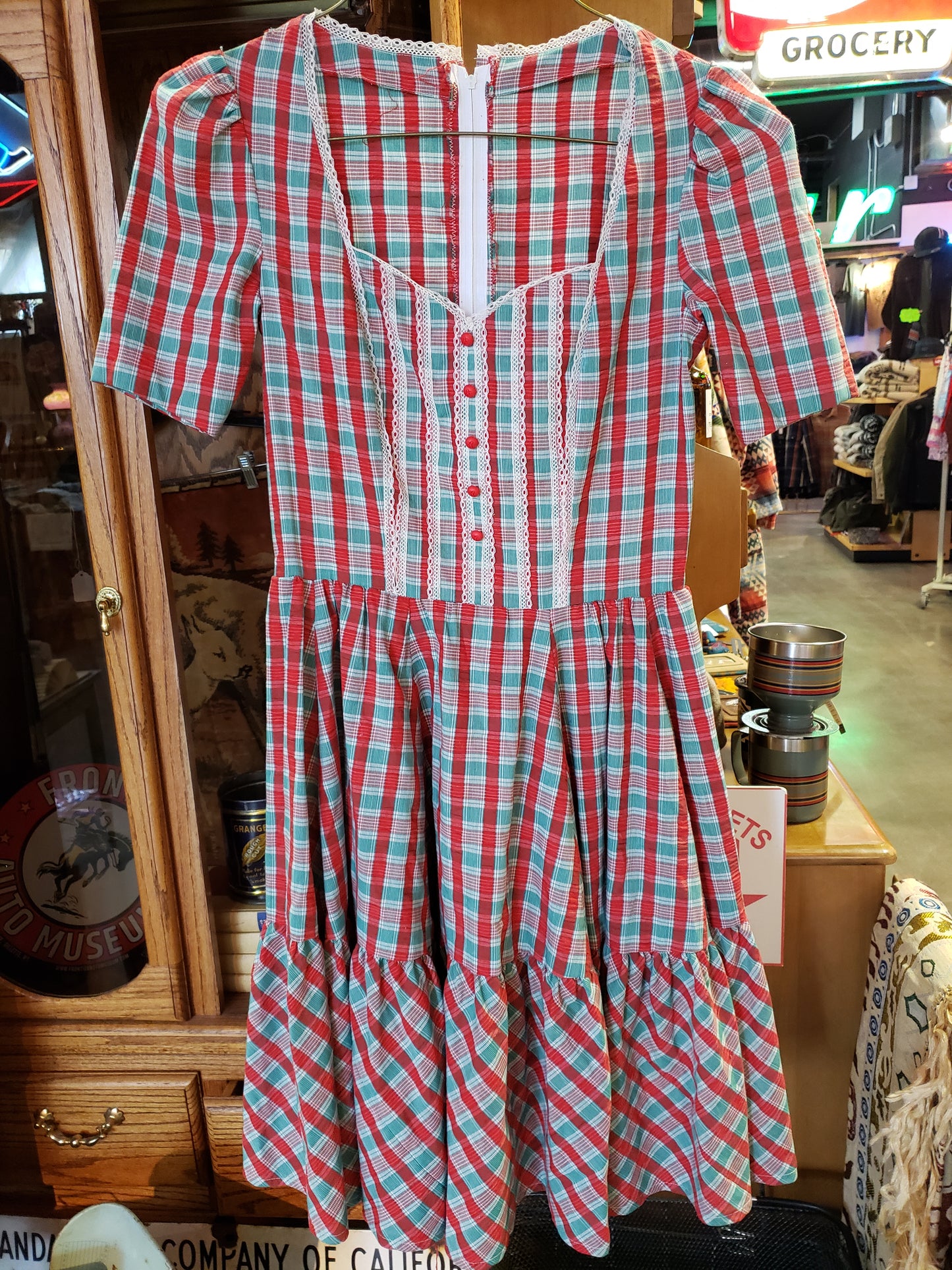 Red Green Plaid Vintage Fit n Flare Dress Size S