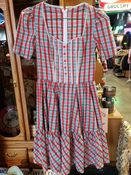 Red Green Plaid Vintage Fit n Flare Dress Size S