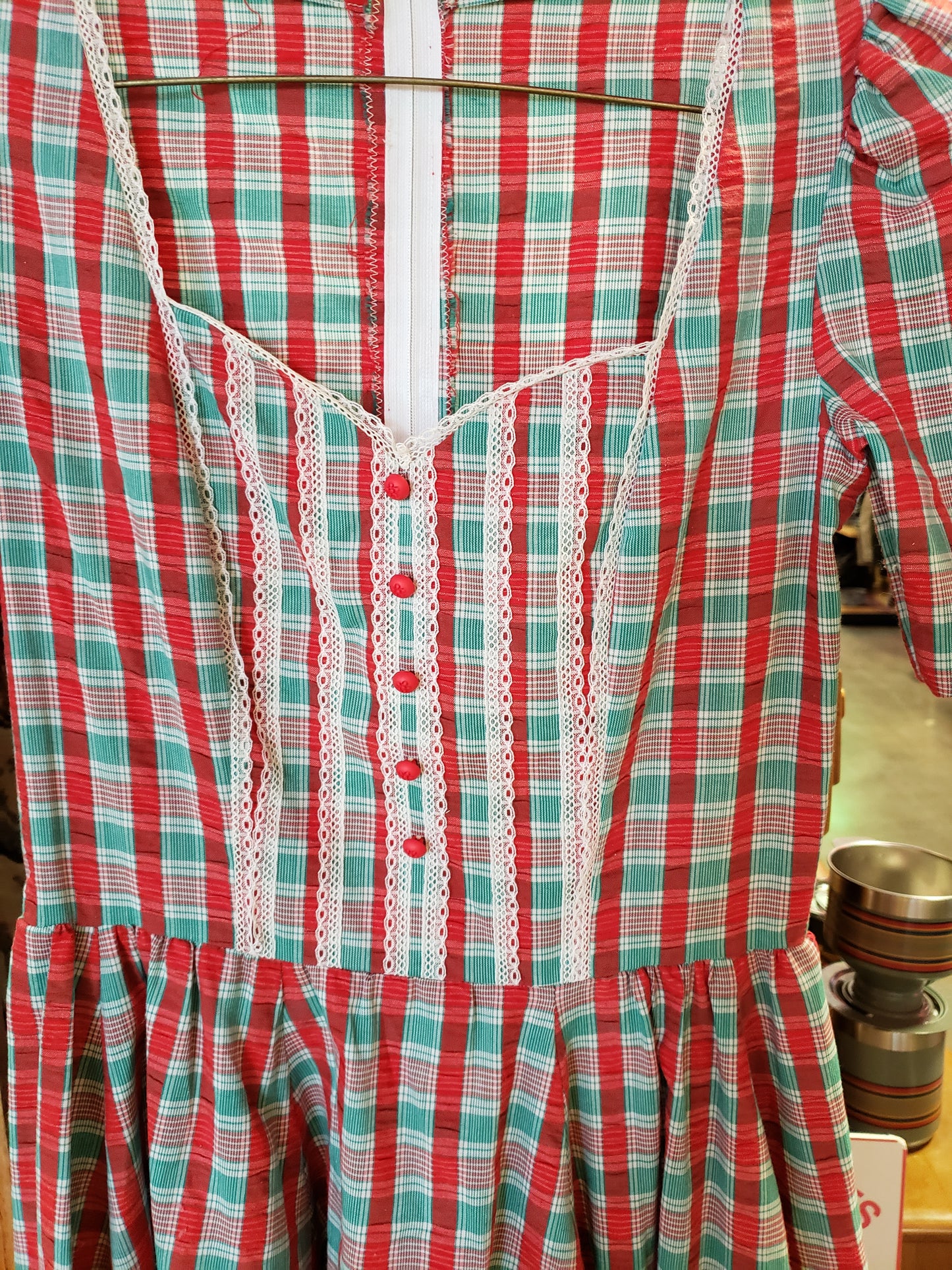 Red Green Plaid Vintage Fit n Flare Dress Size S