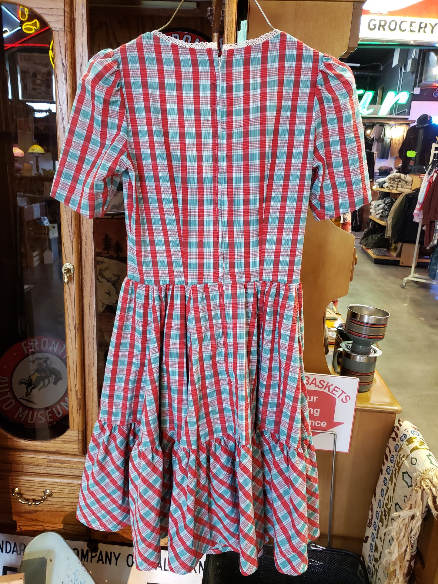 Red Green Plaid Vintage Fit n Flare Dress Size S