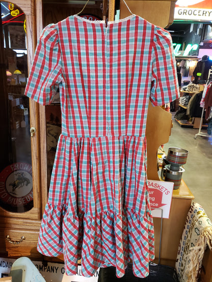 Red Green Plaid Vintage Fit n Flare Dress Size S