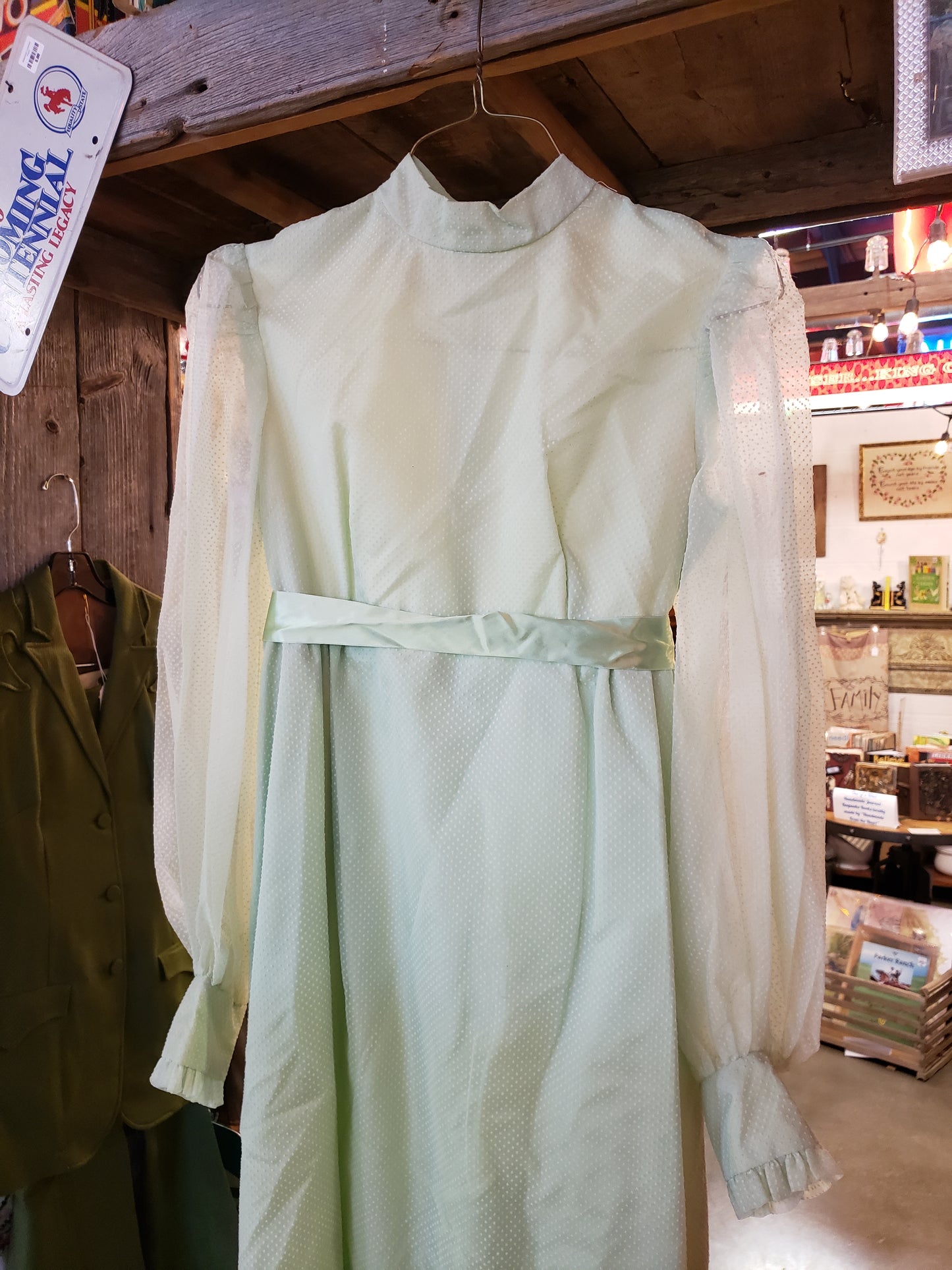 Woman's Green dotted swiss long dress size S