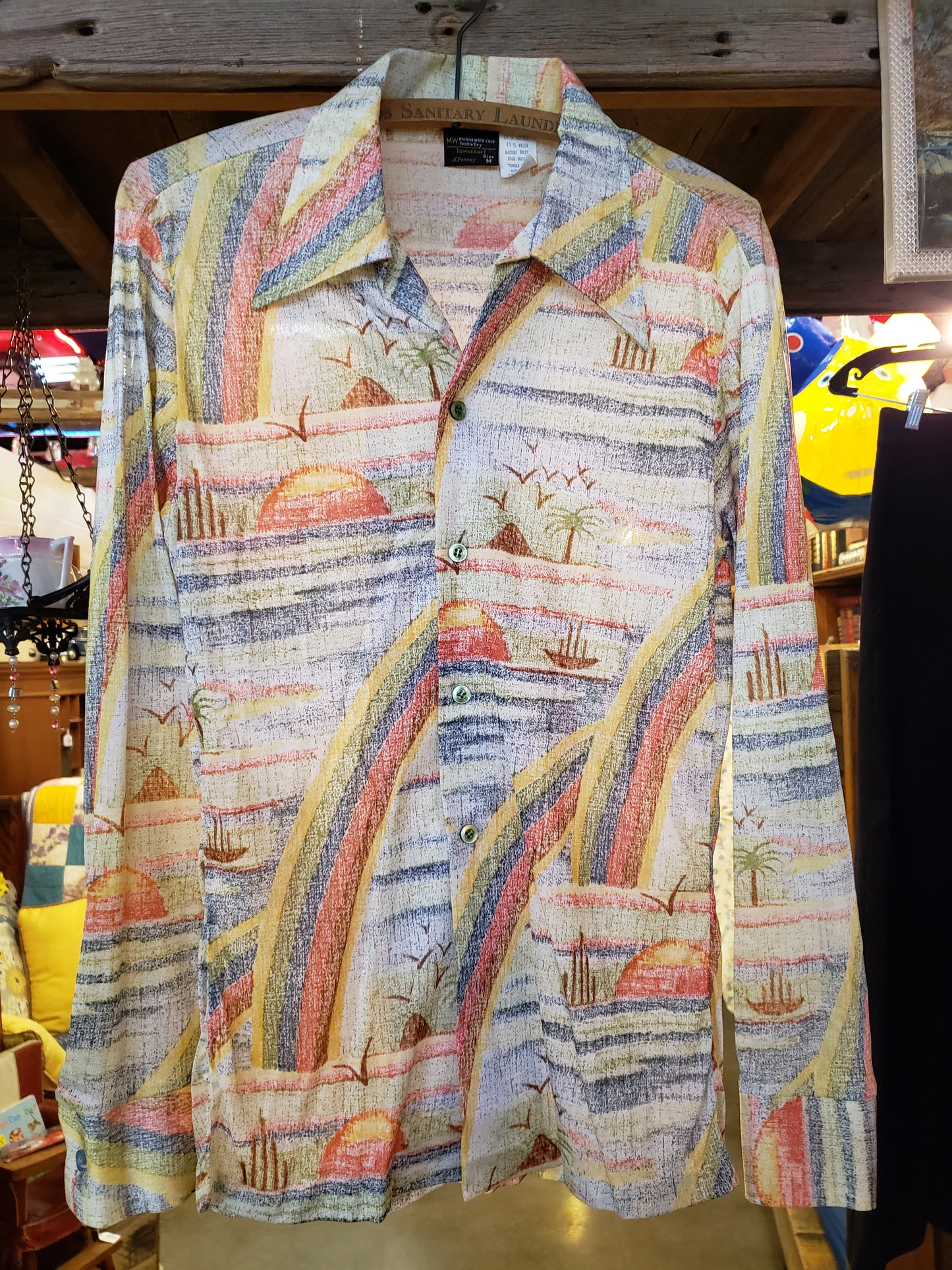 Men's 70's size M long sleeve rainbow shirt