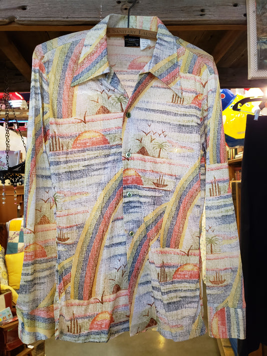 Men's 70's size M long sleeve rainbow shirt