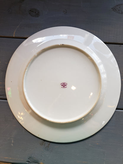 White Geese hand painted Nippon plate Golden jeweled rim