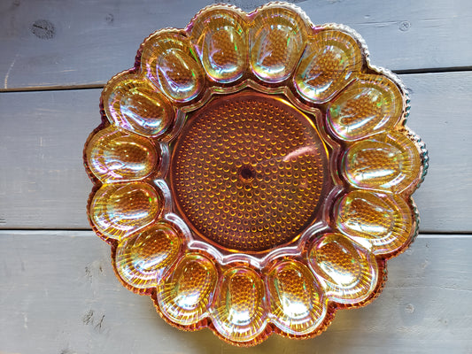 Heavy Carnival Glass Hobnail Deviled Egg Plate