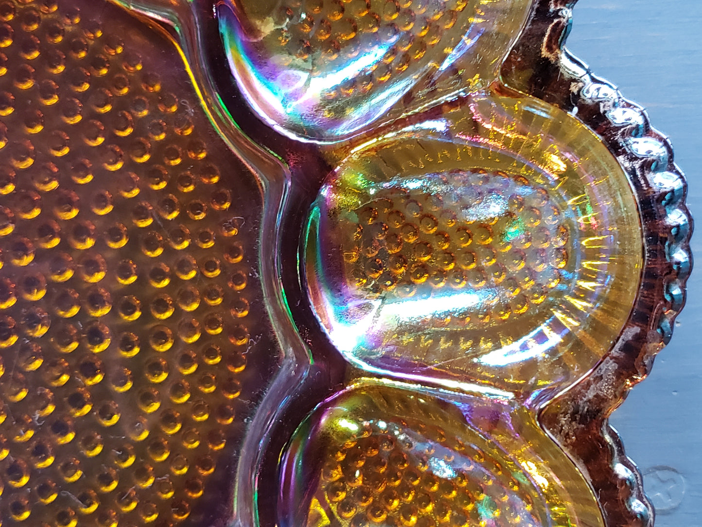 Heavy Carnival Glass Hobnail Deviled Egg Plate