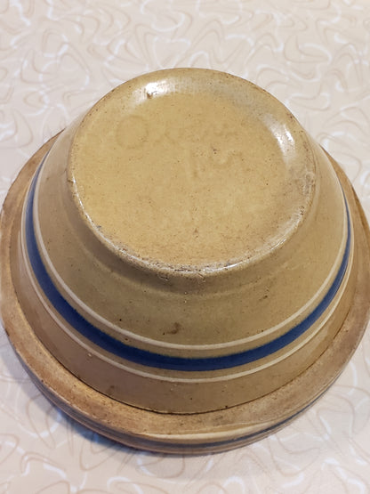 Oven Ware 5 inch bowl tan blue white stripe