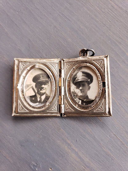 Silver Book style Locket with WWII Soldier pics