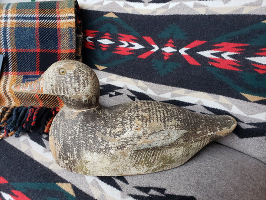 1920s hand carved wood duck decoy with glass eye