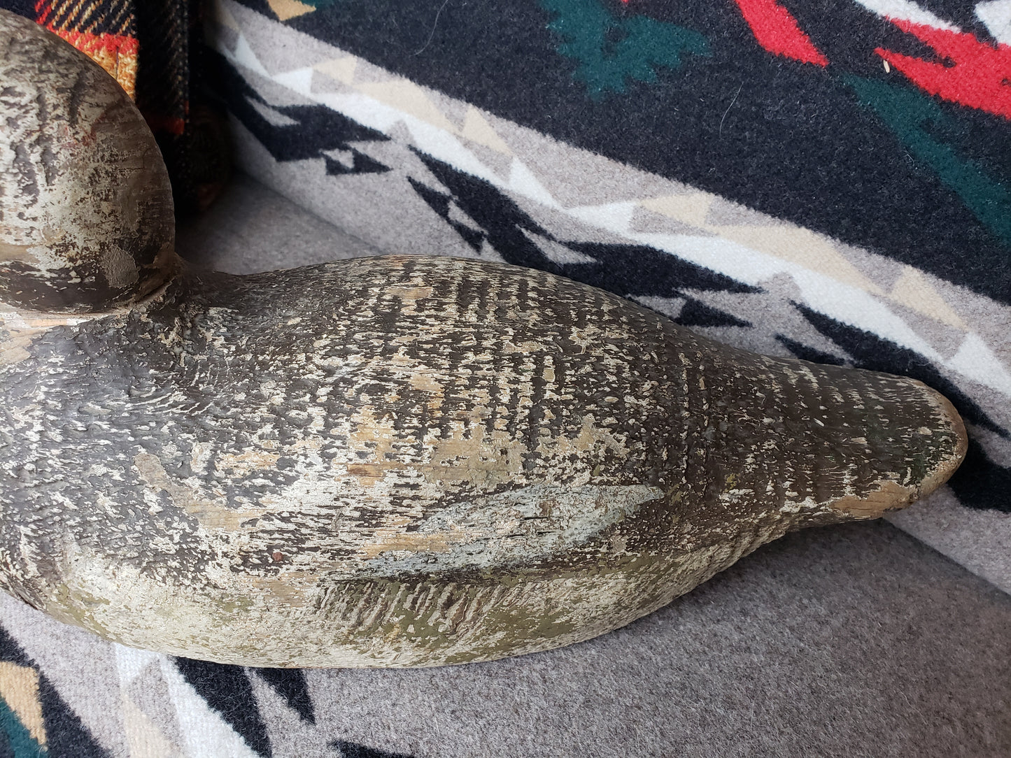 1920s hand carved wood duck decoy with glass eye