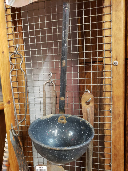 Gray enamelware ladle vintage rusty