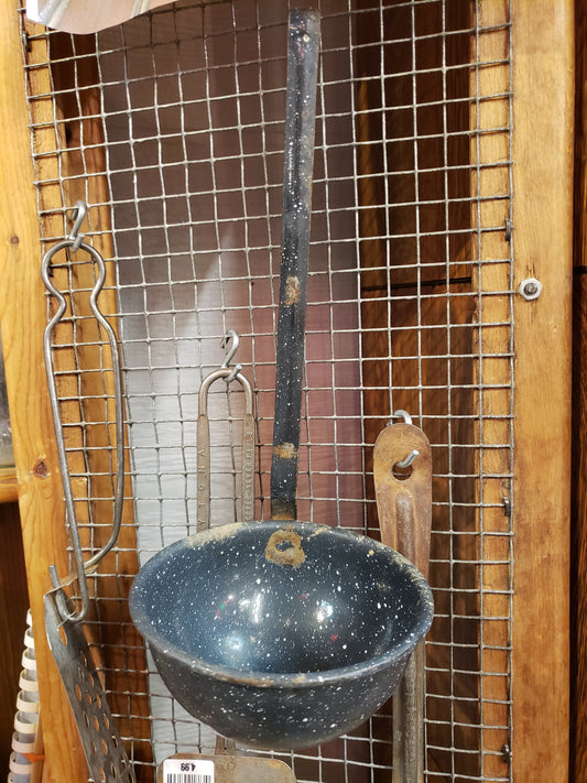 Gray enamelware ladle vintage rusty