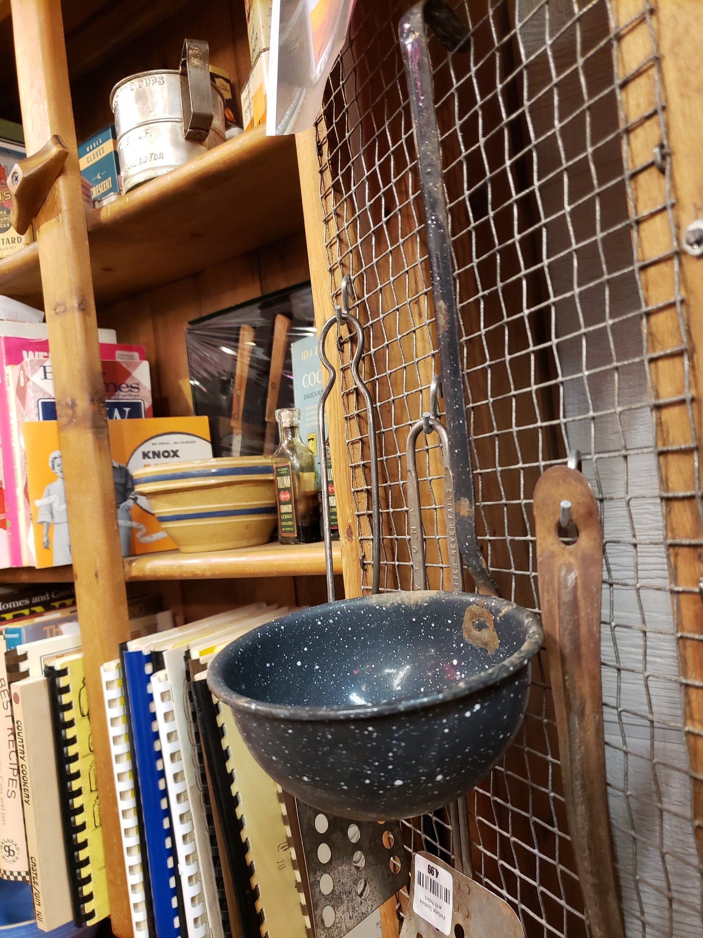 Gray enamelware ladle vintage rusty