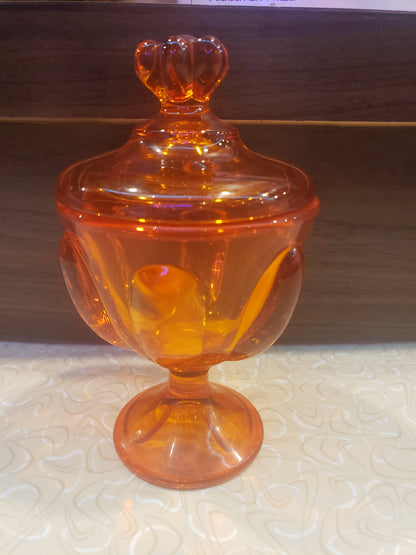 Viking Glass 6 petal Persimmon glass candy dish 5.5" tall