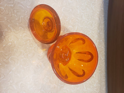 Viking Glass 6 petal Persimmon glass candy dish 5.5" tall