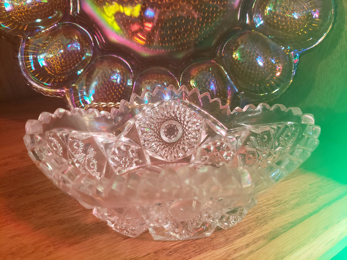 Cut glass candy dish sawtooth edge