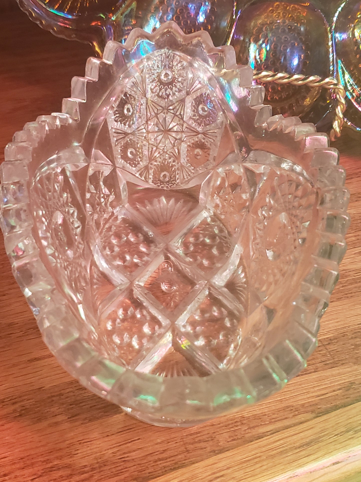 Cut glass candy dish sawtooth edge