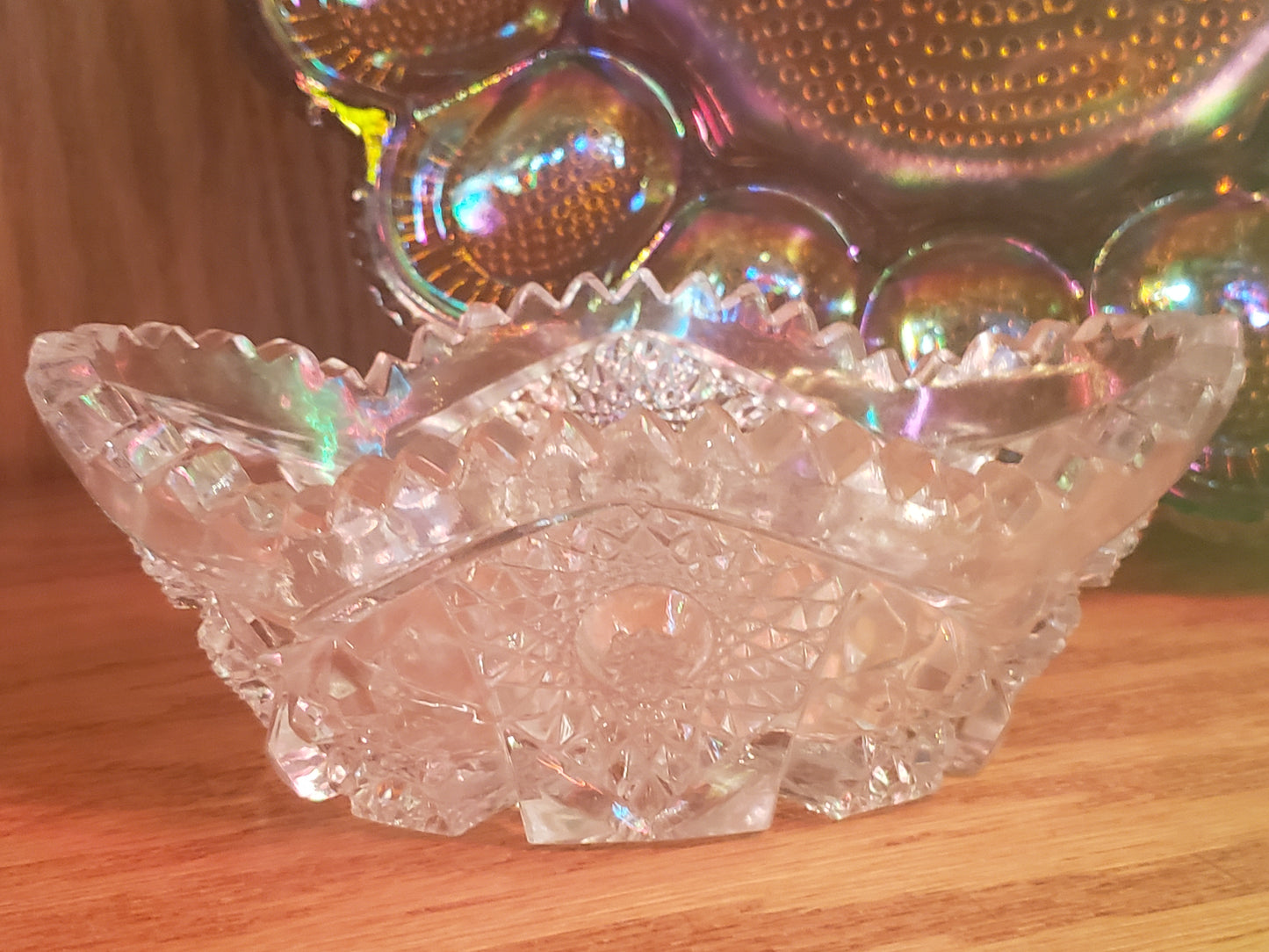 Cut glass candy dish sawtooth edge