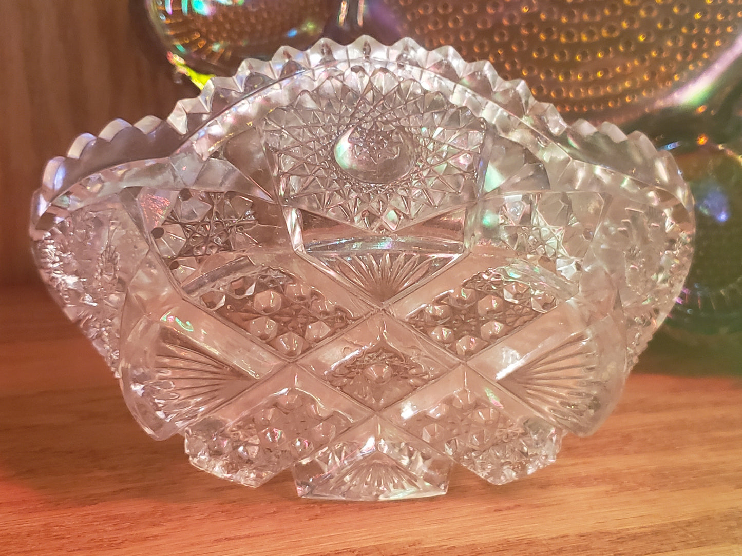 Cut glass candy dish sawtooth edge