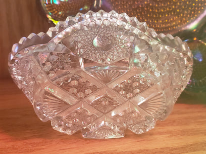 Cut glass candy dish sawtooth edge