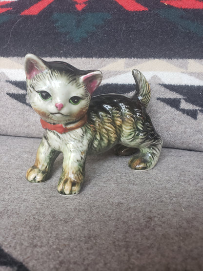 Ceramic gray tabby cat