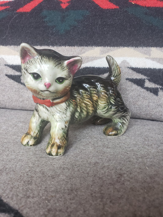 Ceramic gray tabby cat