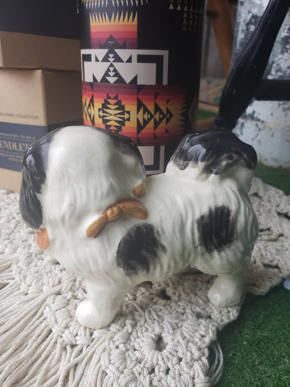 Vintage ceramic Black and White Pekinese dog figurine